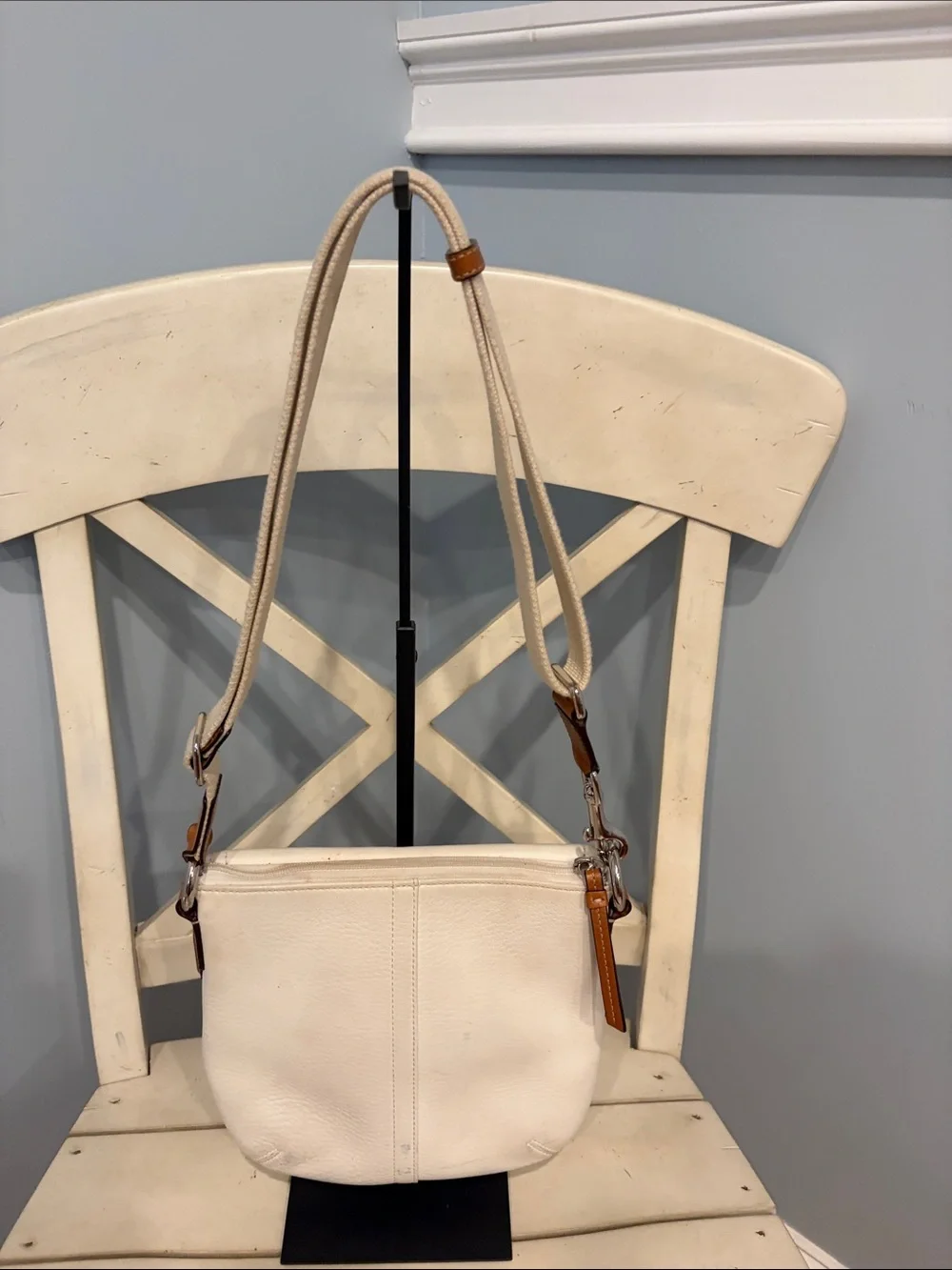Coach SoHo Leather Crossbody Bag in Cream with Brown Trim